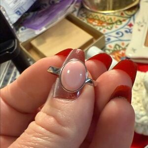 Elegant Pink Coral Stone Sterling Silver Ring